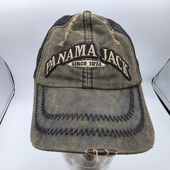 Panama Jack Mens One Size Gray Black Distressed Mesh Trucker Hat Adjustable - Picture 1 of 9